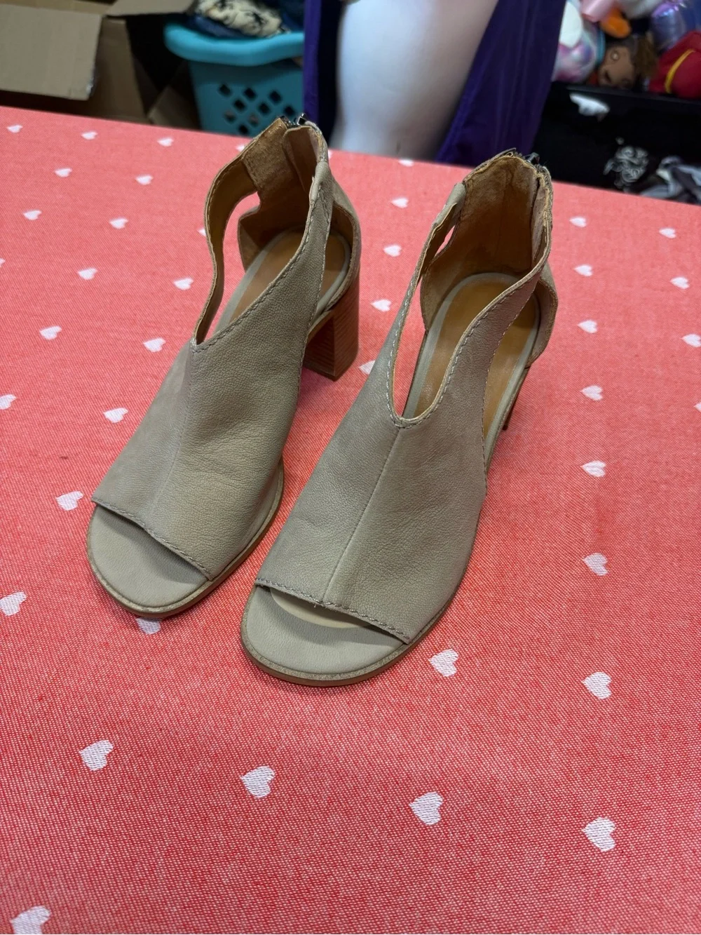 Lucky Brand Taupe Open-Toe Cutout Block Heel Sandals